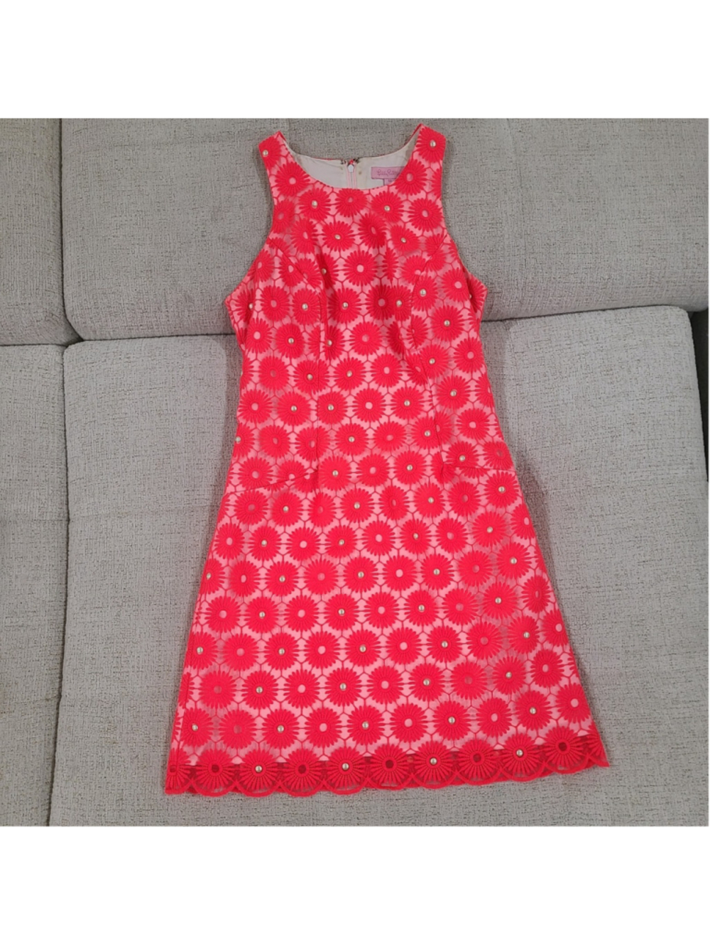 Lilly Pulitzer Flower Pearl Sleeveless Dress 00 EUC Payton Fiesta Neon Coral